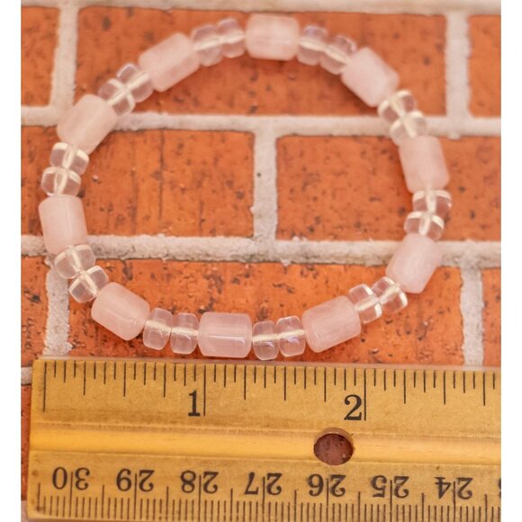 7 inch, Vintage Pink Rose Quartz Stones Beaded Bracelet - W24 - Picture 3 of 3